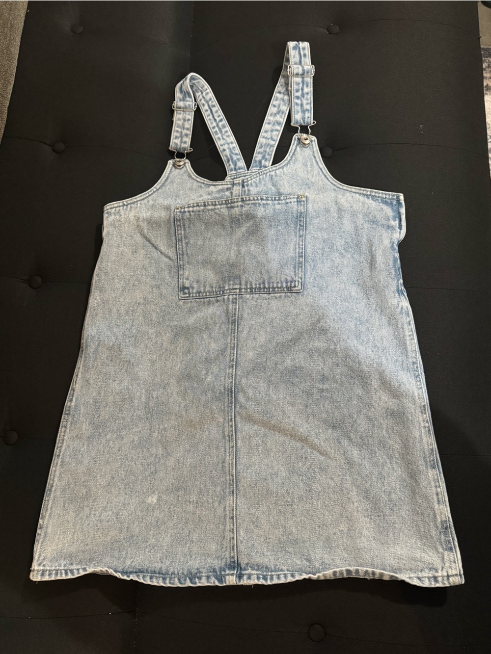 Light Wash Denim Overall Dress with Front Pocket